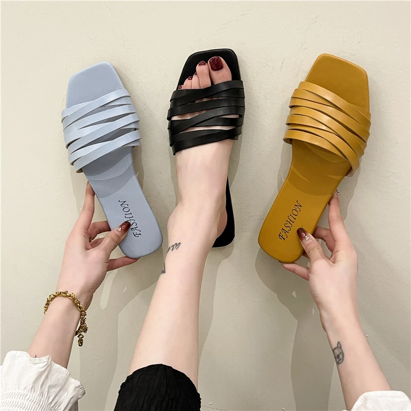 

Summer New Fashion Indoor Outdoor Beach Flip Flops Plus Size Simple and Comfortable Flat Bottom Open Toe Outdoor Ladies Slippers