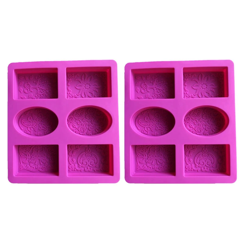 

HOT SALE 2X Silicone Soap Mold For Soap Making 3D 6 Forms Oval Rectangle Soap Mould Flowers Bathroom Kitchen Soap Mold