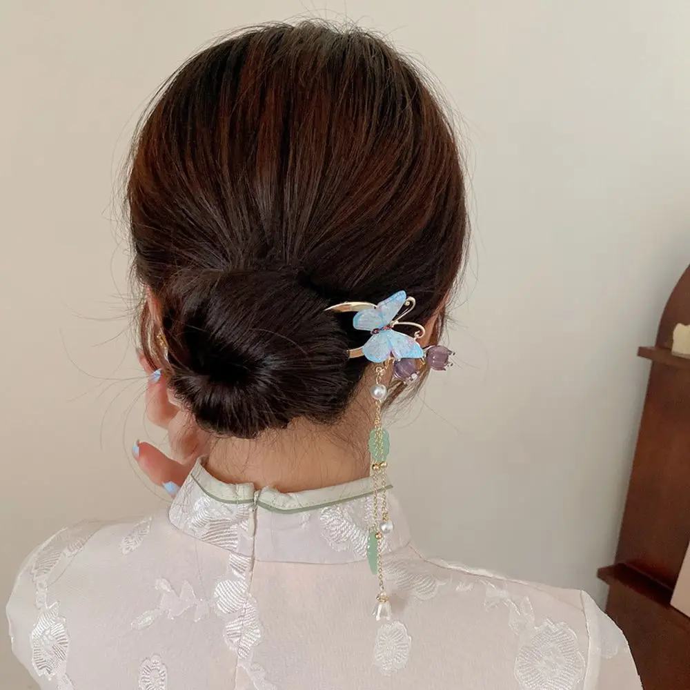 

Для девочек ретро жемчужные цветочные кисточки бабочки корейские заколки Hanfu женские шпильки для волос Китайская вилка для волос металлическая заколка для волос