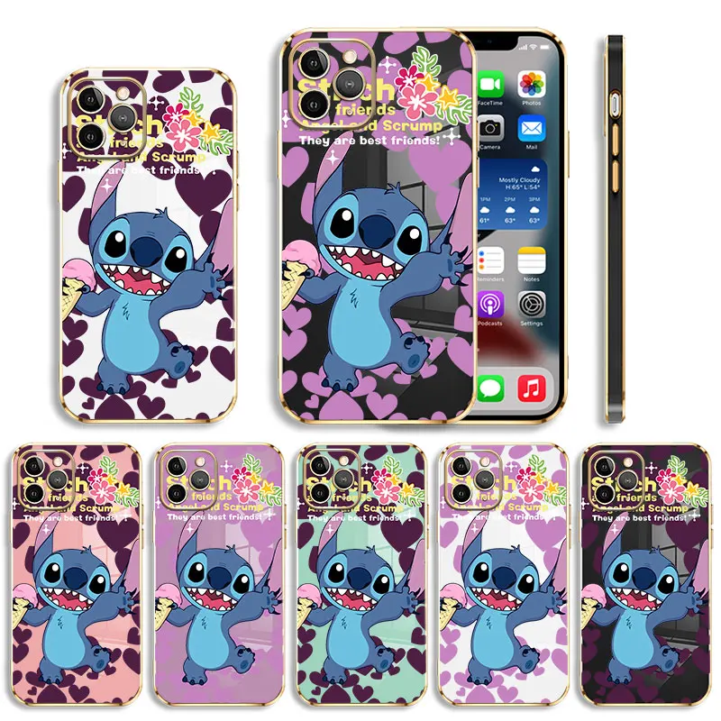 

Стич Love Heart anti-drop для iPhone 11X8 Plus XR 13 Pro Max XS 14 12 7 5 SE2022 Mini 5S SE2 6S 6 Capinha Funda Plating