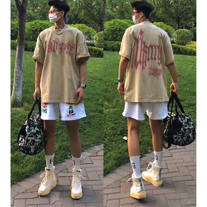 

European and American hiphop cotton short sleeved T-shirt men ins trend personality print top men harajuku oversized t shirt