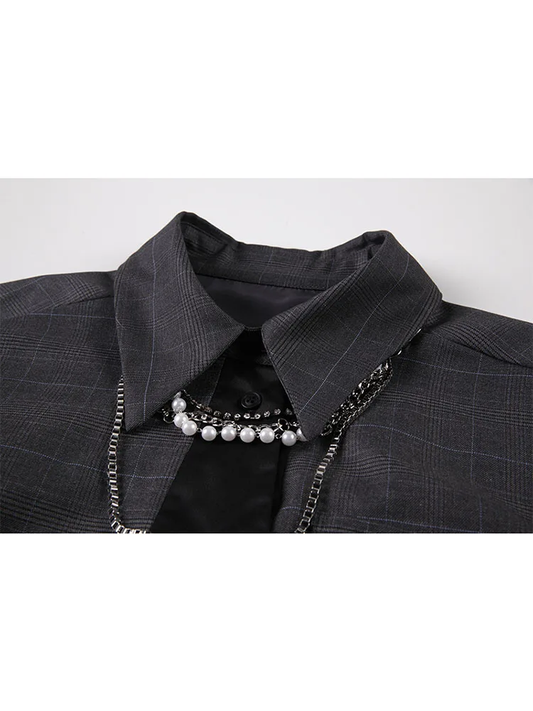 Женская блузка в готическом стиле шотландскую клетку с завязкой-цепочкой