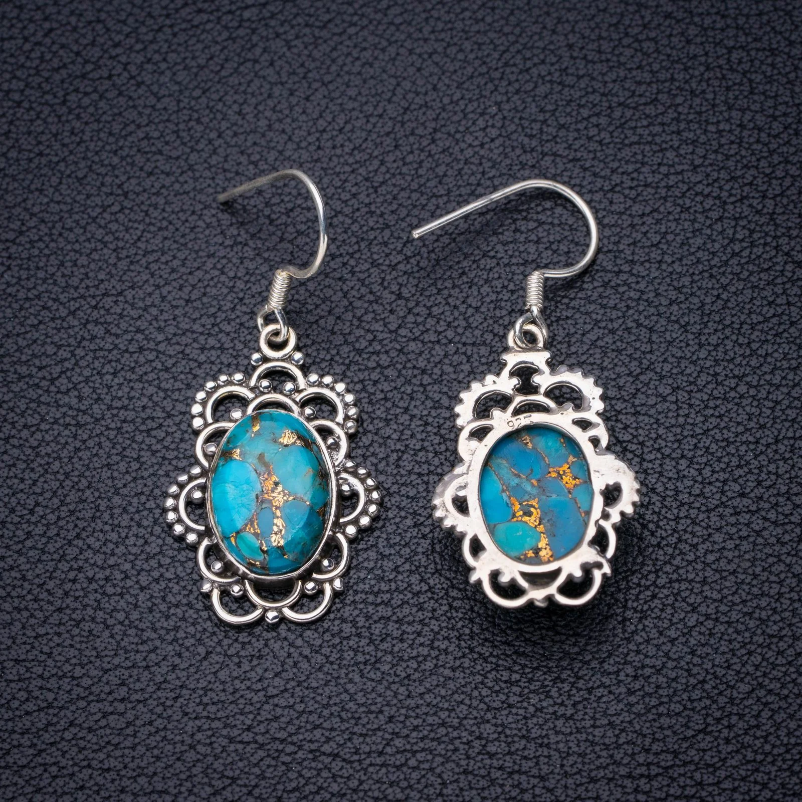 

StarGems Natural Copper Turquoise Handmade 925 Sterling Silver Earrings 1.5" E6866