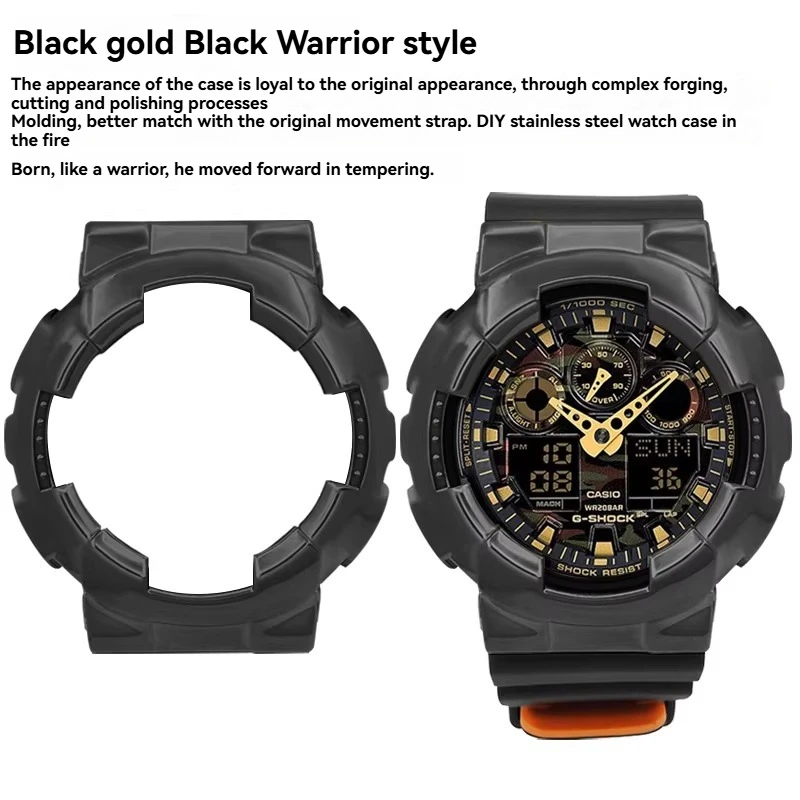 Фото Металлический корпус и ремешок для часов Casio GA110/GA100/GA120, серия Black Gold, модифицированный корпус из нержавеющей стали 316L, аксессуары для браслета №2