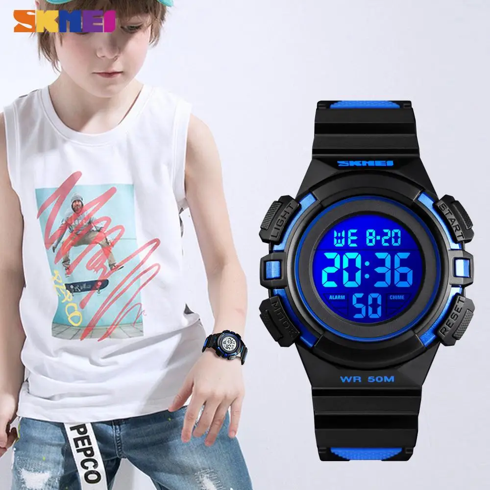 

2021 SKMEI Kids Watches Sport Waterproof PU Leather Colorful Display Children Wristwatch 12/24 Hour Boy Clock relogio infantil