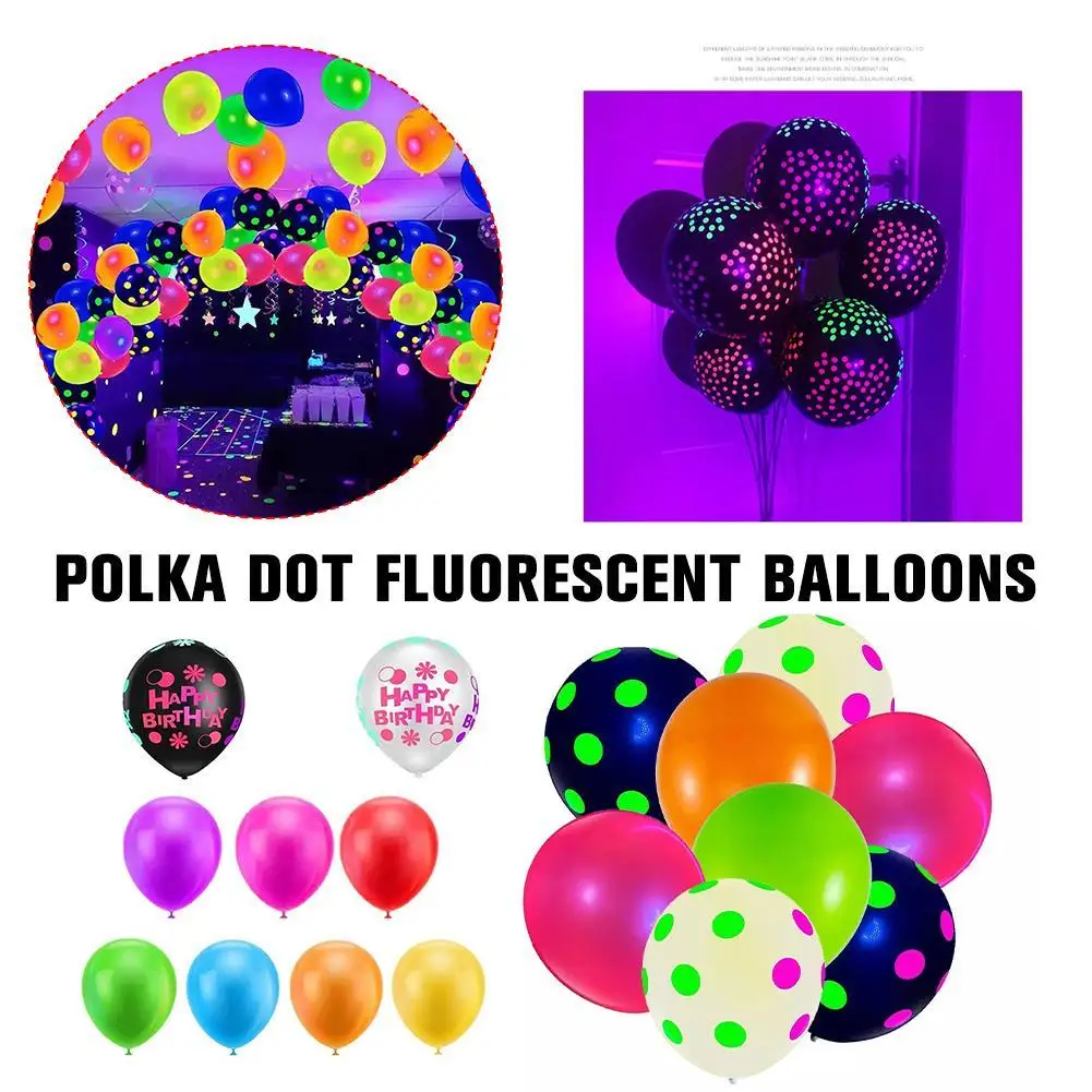 

Blacklight Party Balloons UV Neon Balloons 12 Inch Black Light Fluorescent Polka Dots Balloons for Wedding Arch Party