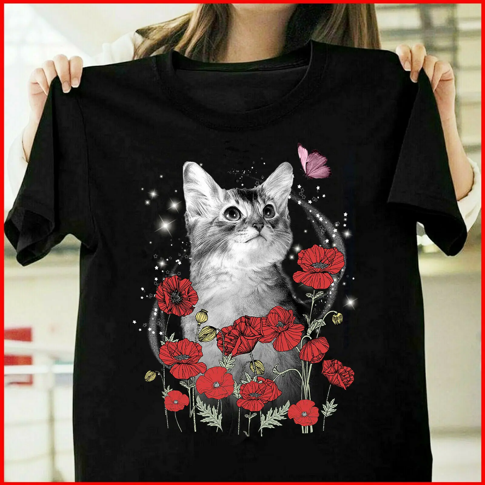 

Cat Playing With Butterfly For Cat lover T-Shirt Size S_3XL