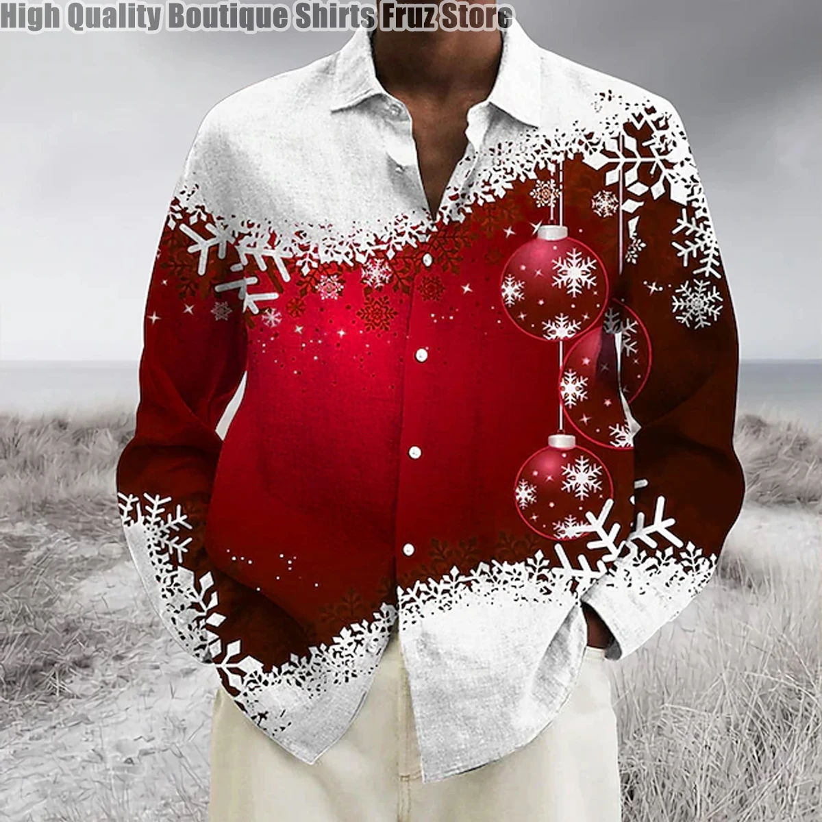 Мужская льняная рубашка оверсайз с длинным рукавом