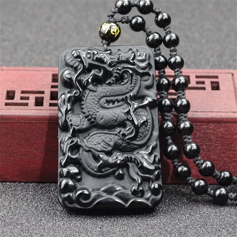 Hot Selling Natural Handcarve Obsidian Dragon Brand Necklace Pendant Fashion Jewelry Accessories Men Women Luck Gifts |