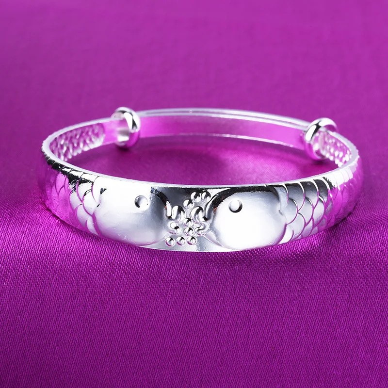 

925 Sterling Silver Double Fish Bangle Bracelets For Women Designer Jewelry Holiday Gifts Christmas Offers free Shipping