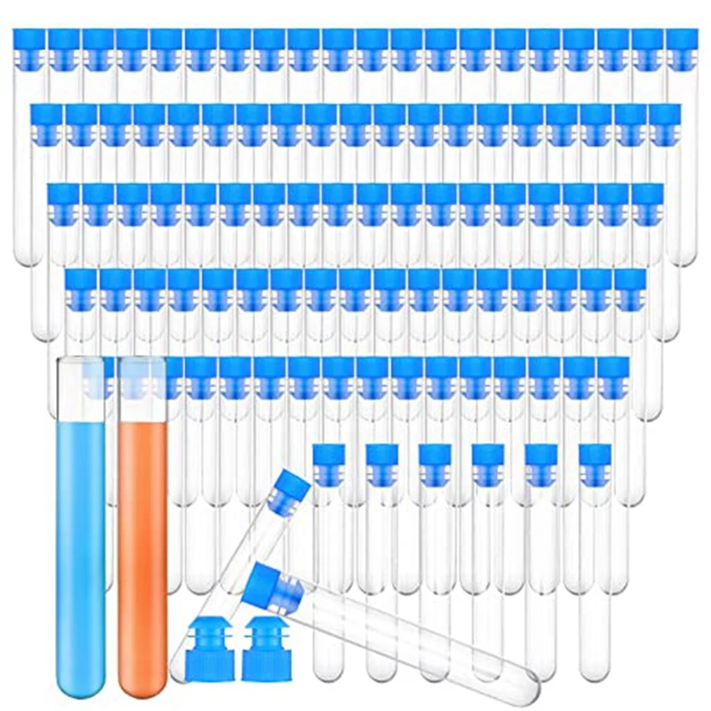 

100 Pcs Test Tubes Plastic Accessories With Lids 16 X 100 Mm Clear Plastic Tubes