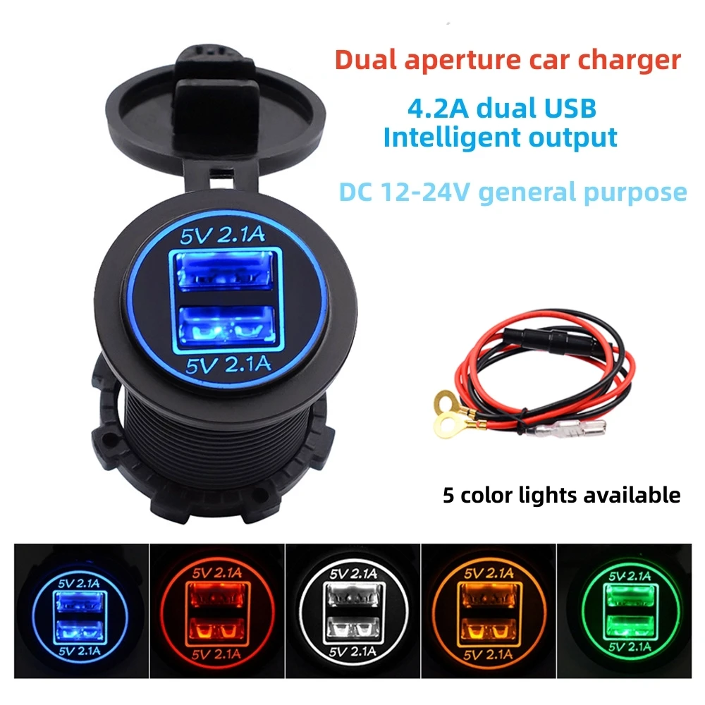 

Car Motorcycle RV Boat 4.2A Car Charger Double USB Car Double Aperture Mobile Phone Charger Modification Accessorie 60cm Cabe