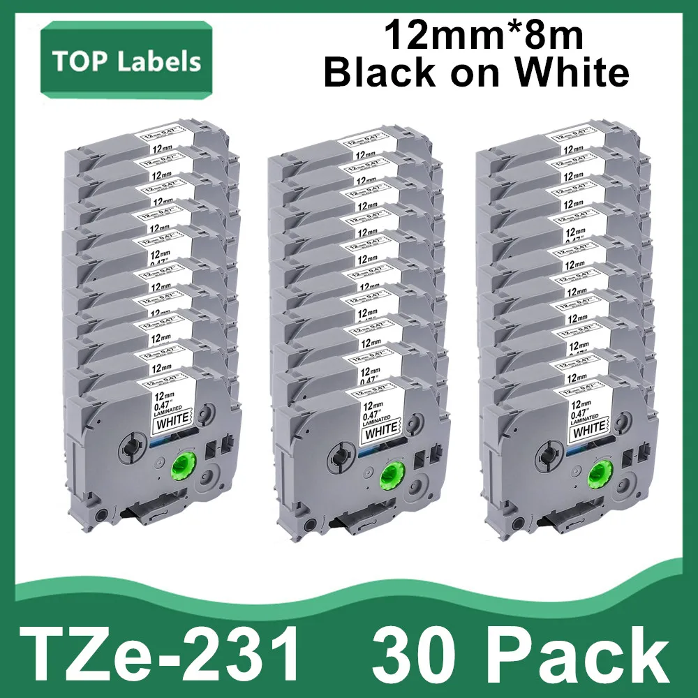 

10~30PK Laminated Label Maker TAPE For Brother TZE231 TZe-231 TZE 231 White Work T-D200 PT-D210 PT-D400,12mm 0.47 inch