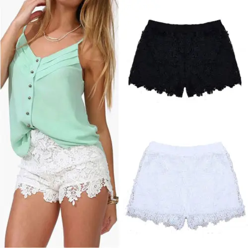

Lace Up Casual Summer Shorts Women Simple Elastic Slim Straight Short Ladies Fashion Beach High Waist Flower Tiered Short Pants