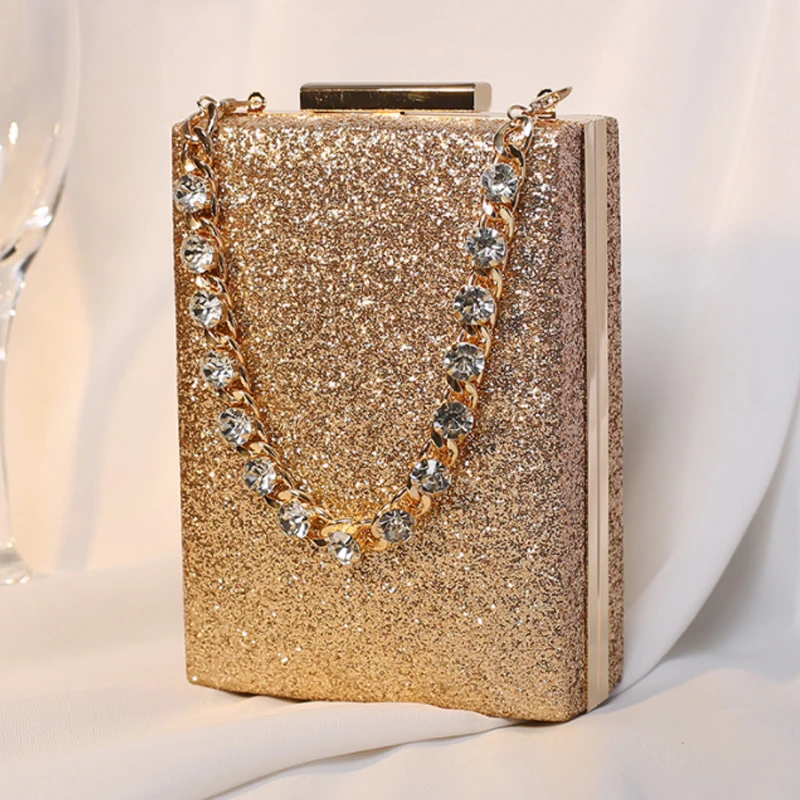

Luxury Dinner Bag Rhinestone Chain Portable Messenger Bag Small Square Bag Women's Banquet Hand Bag