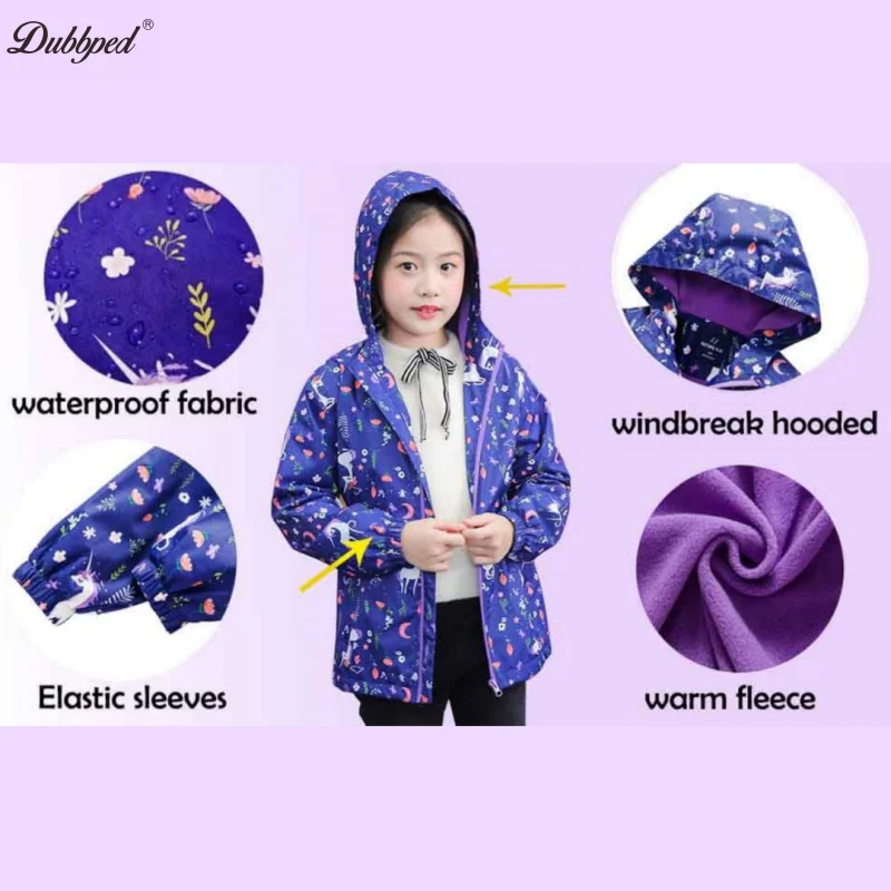 Куртка для девочек Dubbped Flisoid спортивная непромокаемая одежда с принтом единорога