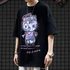 Футболка мужская свободного покроя, уличная одежда в стиле хип-хоп, с рисунком мультяшного кота и дальнего Китти, хлопковая рубашка в стиле Харадзюку с короткими рукавами