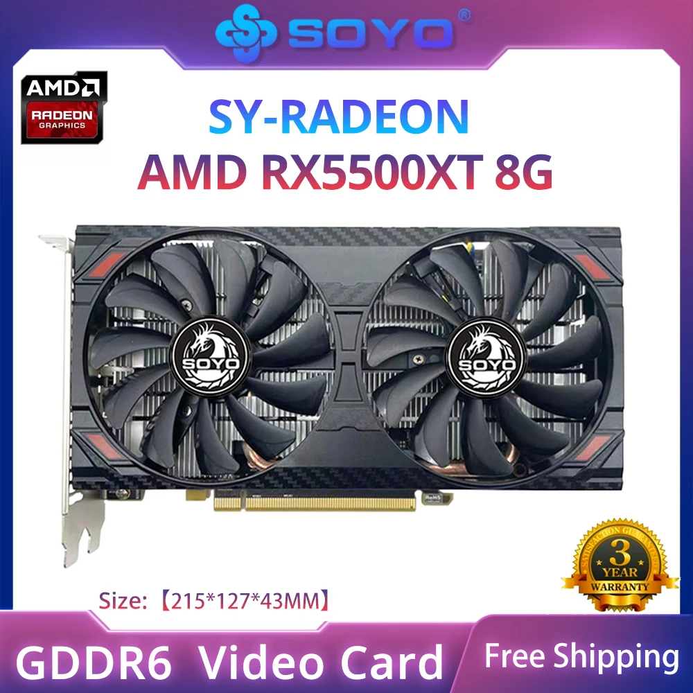 

Оригинальная графическая карта SOYO AMD Radeon RX5500XT, 8 ГБ, GDDR6, Новая графическая карта, видеокарта для настольного компьютера, комбинированная