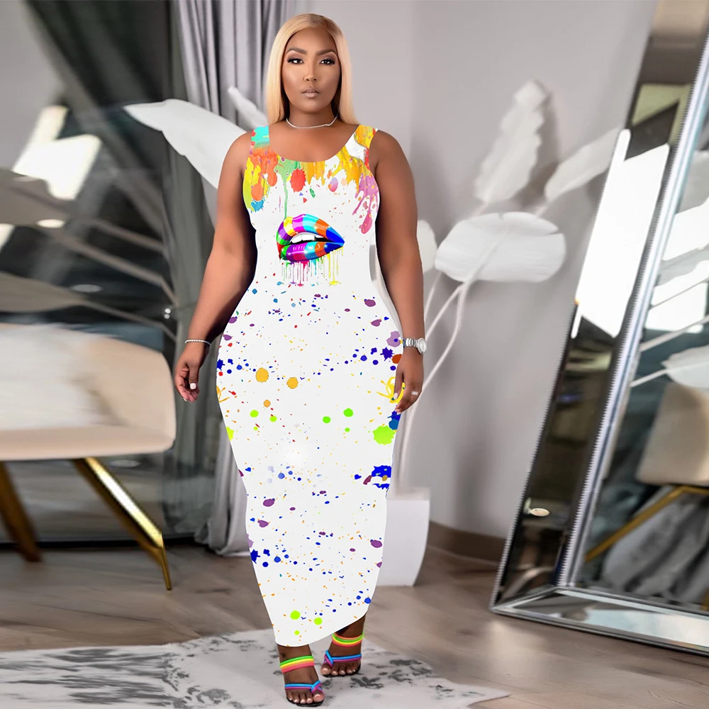 

Женское длинное платье макси с чернильным принтом, Повседневная праздничная одежда в стиле Харадзюку, облегающие бандажные платья без рука...