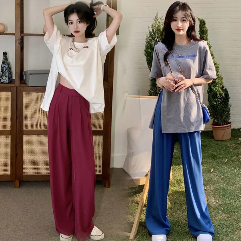 

Summer women's clothing thin covering meat light mature salt system open top + high waist wide leg pants pants two-piece set