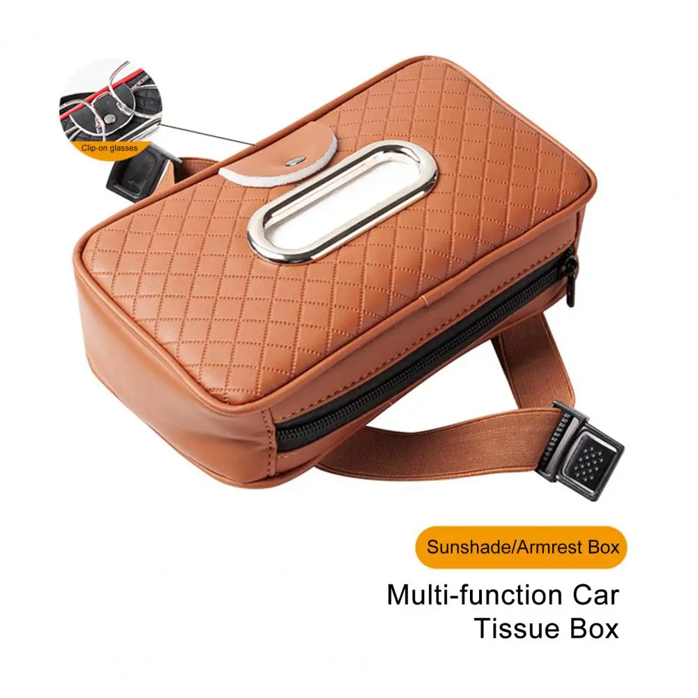 

Car Napkin Holder Car Tissue Holder Universal Car Supplies Quilted Faux Leather Tissue Holder Glasses Clip with Capacity
