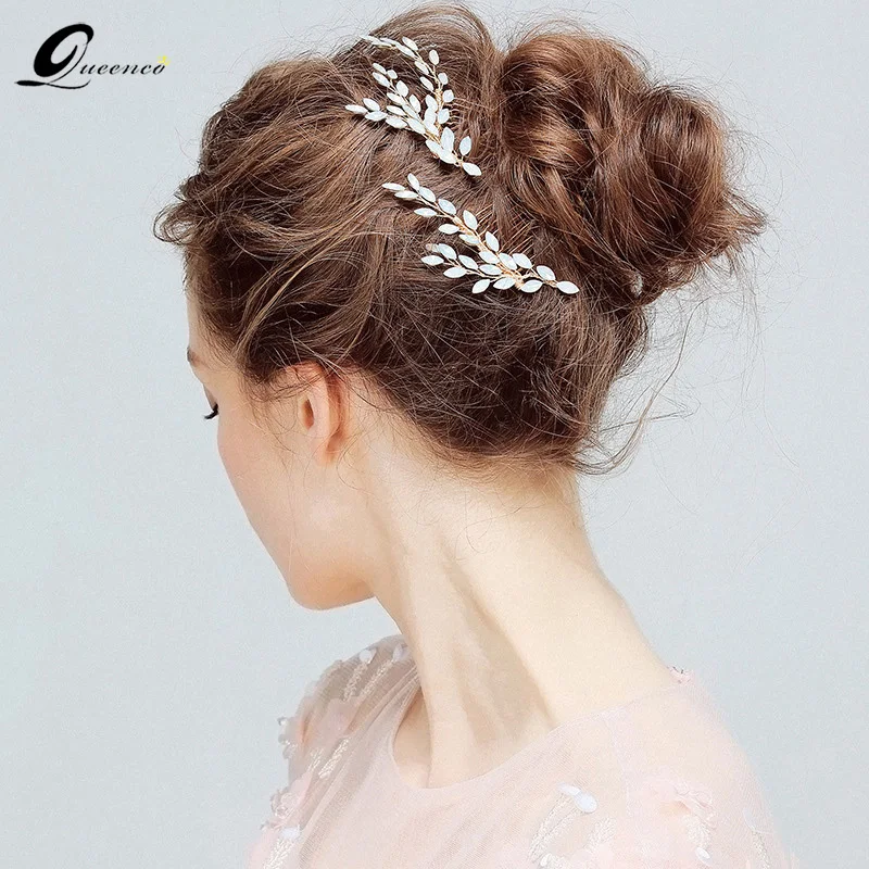 

2pcs Crystal Opal Bridal Hair Pins Comb Leaves Wedding Hair Accessories Bridal Headpiece Gifts Handmade Women Hair Stick