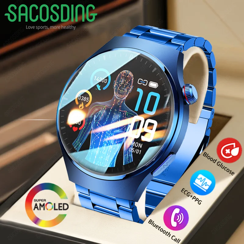 

2023 New Health Monitor Blood Glucose Smart Watch ECG+PPG Bluetooth Call 466*466 AMOLED Screen Sports Watches Smartwatch For Men