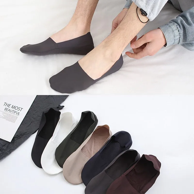 

High Quality Matching Ice Silk Casual Socks Men Invisible Low Cut Sock Lot Breathable Silicone Non-slip Comfortable Cotton Botto