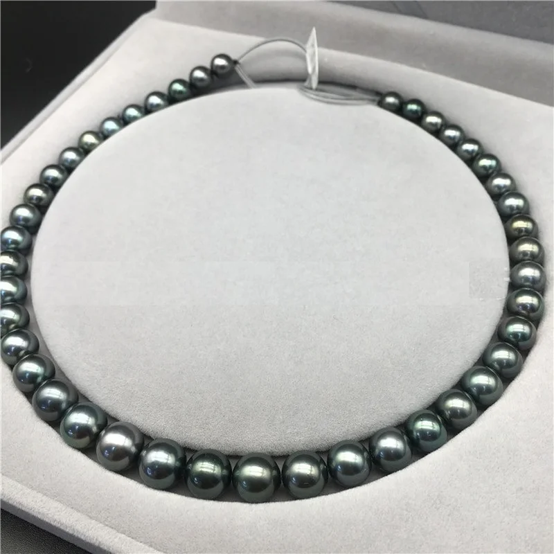 

Charming 18"9-10mm Natural South Sea Genuine Black Peacock Round Pearl Necklace Good Luster Free Shipping for Women Jewelry
