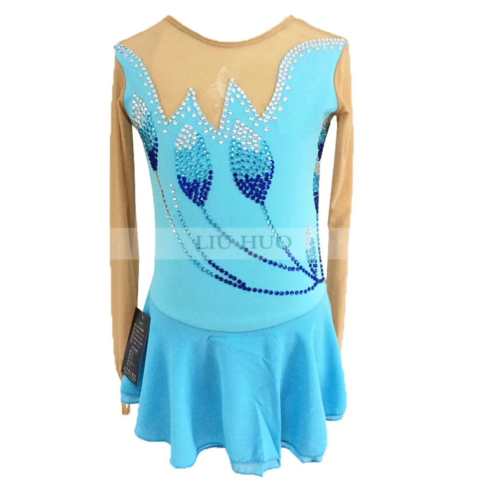 LIUHUO Women Girl Adult Performance Gymnastics Competition Leotard Ice Figure Skating Dress Tights Kid Blue Teen Dance Roller |