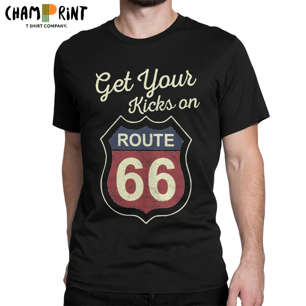 

Get Your Kicks Route 66 T Shirts Men 100% Cotton Funny T-Shirt O Neck America Highway Tee Shirt Short Sleeve Tops Gift Idea