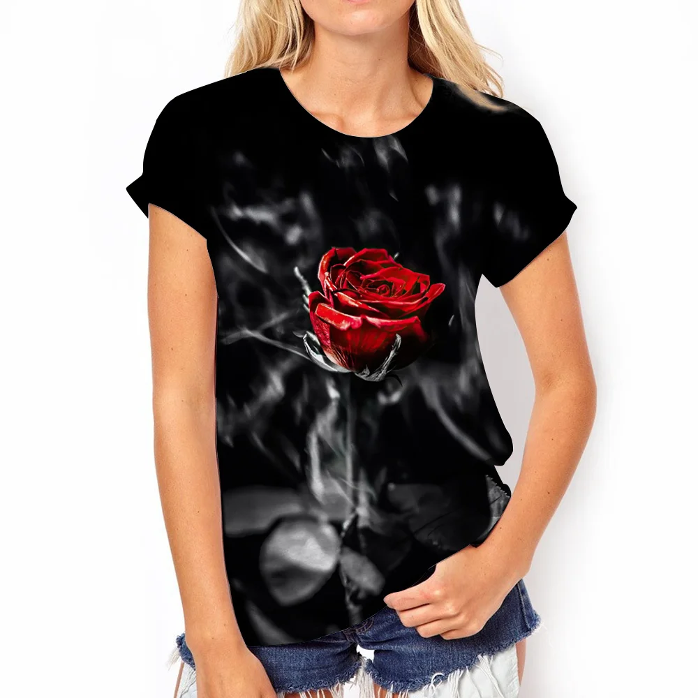 

2023 New Women's T Shirt 3d Flower Print Short Sleeve Top Fashion Casual Harajuku T-shirts for Womens Clothes Y2k Tees for Girls