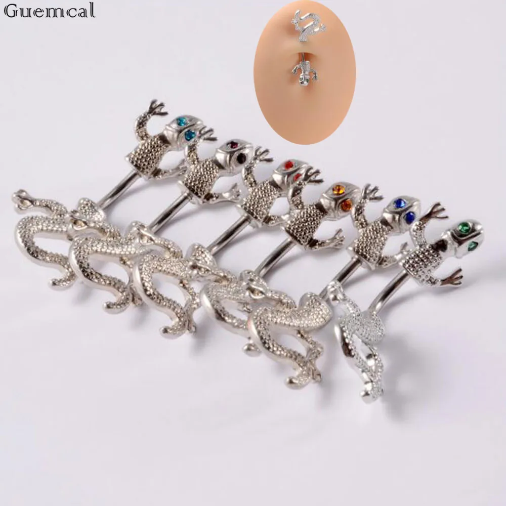 

Guemcal 1PC Stainless Steel Colored Diamond Eye Button Buckle Lizard Navel Nail Threaded Gecko Navel Ring 14G