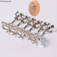 guemcal 1pc stainless steel colored diamond eye button buckle lizard navel nail threaded gecko navel ring 14g