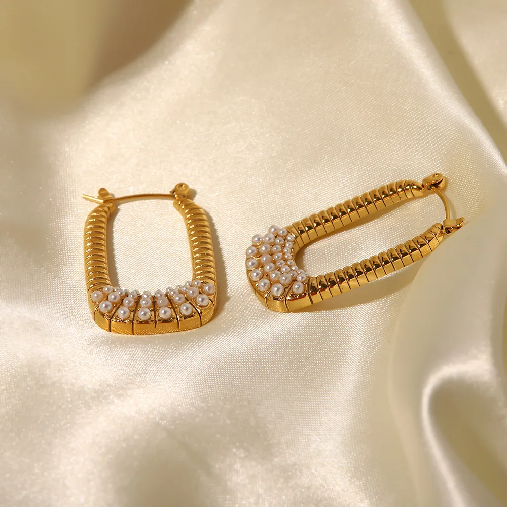 Stainless Steel PVD 18K Gold Plated Tarnish Waterproof Colorful Rhinestoned Rectangle Earring For Woman Jewelry Wholesale Trendy