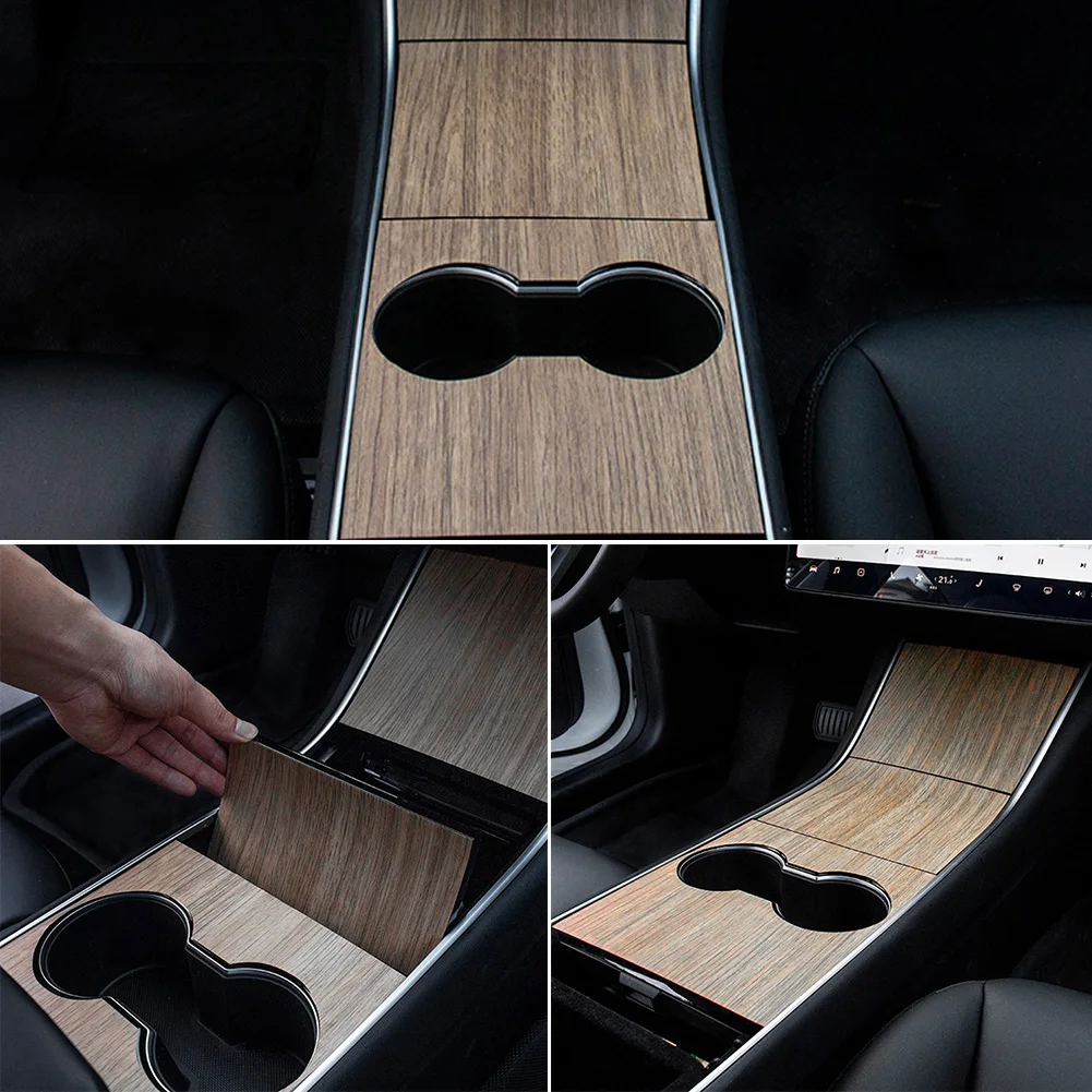 

1pc PVC Car Interior Anti-scratch Central Control Panel Sticker Trim Elegant Wood Grain Protector Film For Tesla Model 3