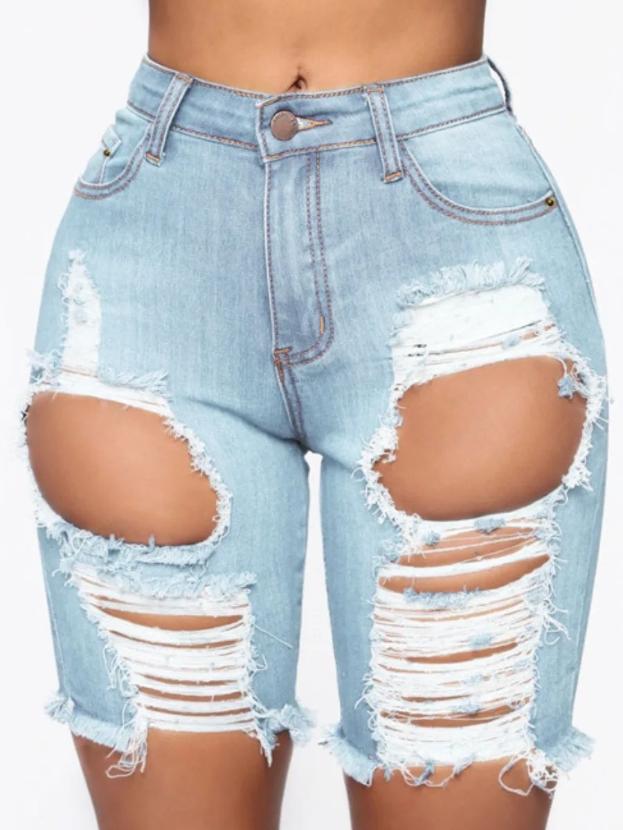 

LW Plus Size Ripped Stretchy Denim Shorts