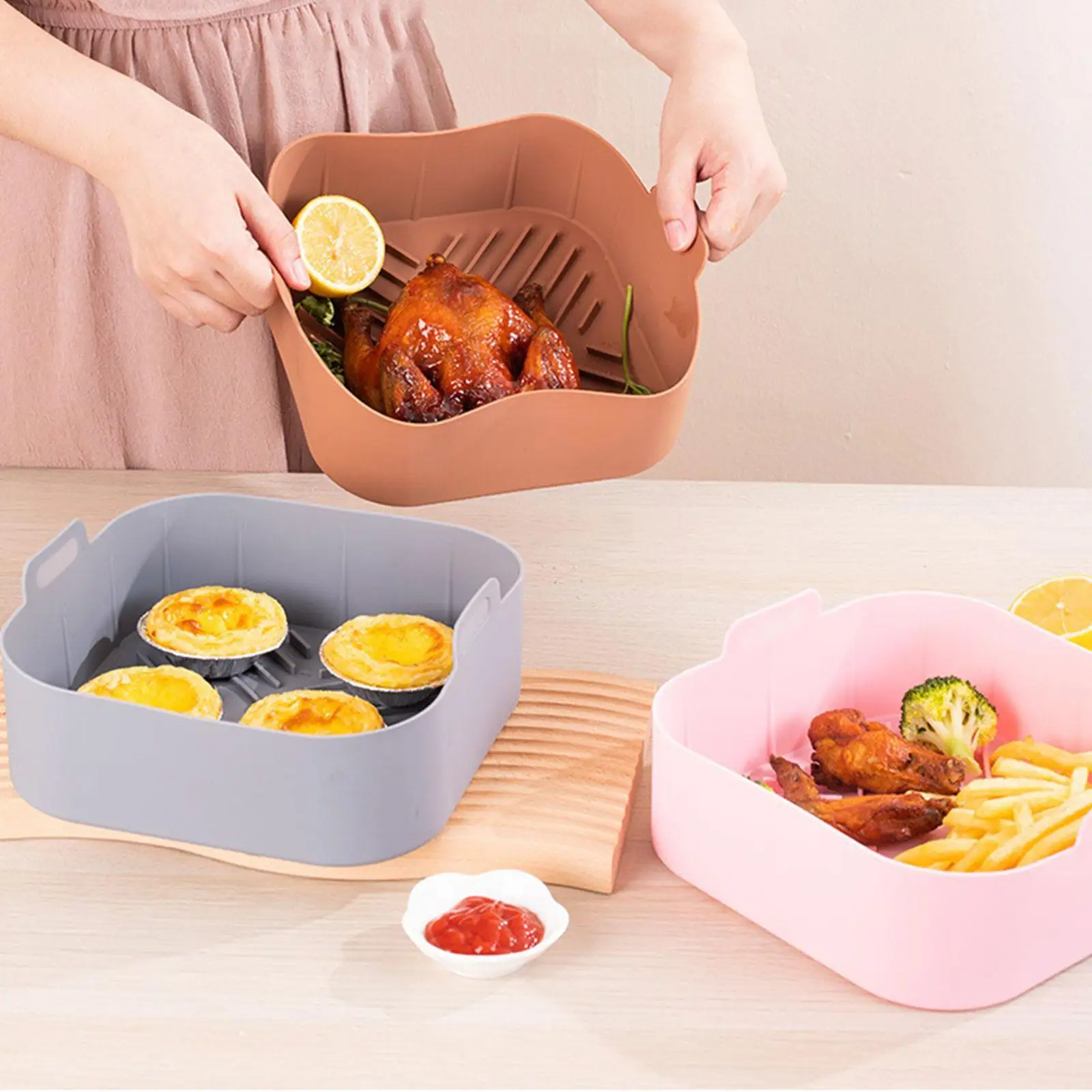 

Silicone Air Fryer Pot Tray Bbq Barbecue Pad Plate Pot Oven Kitchen Reusable Food Airfryer Mold Safe Accessory Baking J2m6