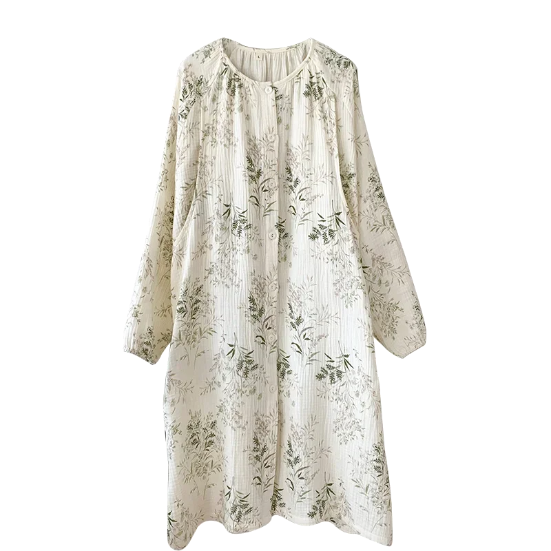 Ночное платье из 100% хлопка для кормящих матерей с длинным рукавом и цветочным