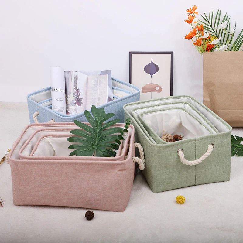 Cotton Linen Folding Storage Baskets Kids Toys Organizer Clothes and Sundries Storage Box Cabinet Storage Bag Laundry Basket