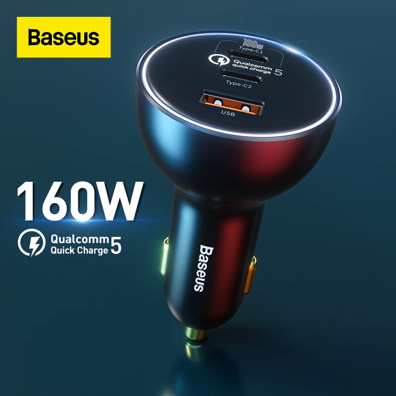 

Baseus Car Charger 160W Fast Charging QC 5.0 Car Phone Charger Car Lighter Slot Charger For iPhone 13 12 Pro Laptops Tablets