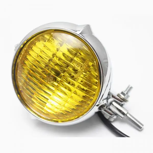 

Motorcycle 4' Headlight Amber Light Lamp For Bobber Chopper Silver+Yellow