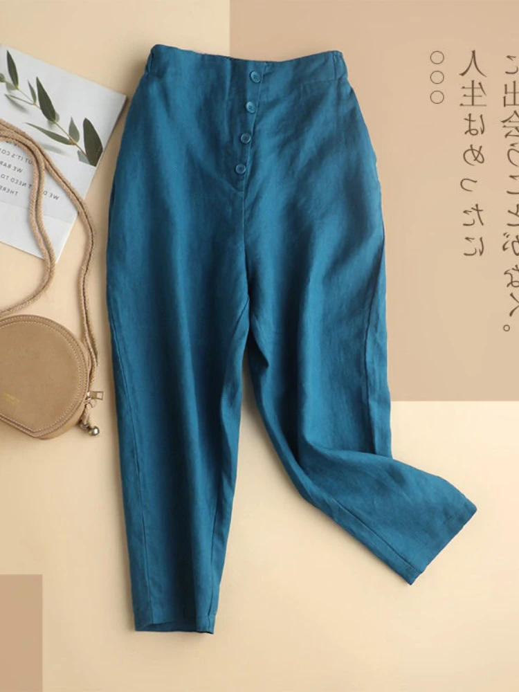 2023 New Korean Style Fashion Vintage Clothes Spring Summer Solid Ankle-length Casual Elastic Waist Harem Pants Women Trousers