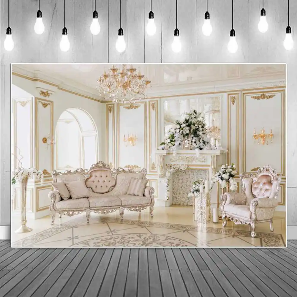 Living Room Birthday Decoration Photography Backdrop Custom Home Interior Chandelier Lights Flowers Marble Wall Photo Background enlarge