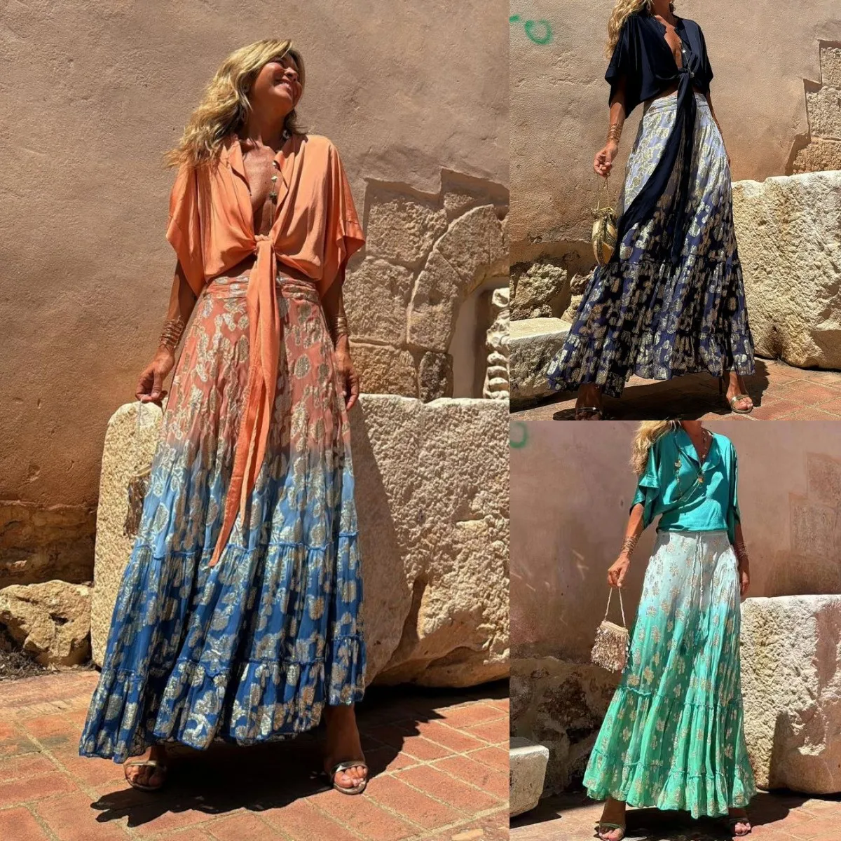 Юбка женская трапециевидная с градиентным принтом модная Свободная