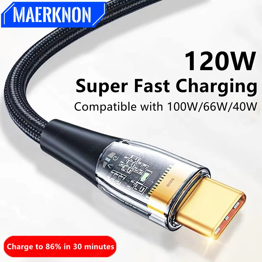 

120W 6A Fast Charge Type C Cable USB C Phone Charger Data Cord For Xiaomi Samsung Huawei 1M/1.5M/2M Quick Charge USB Type C Wire