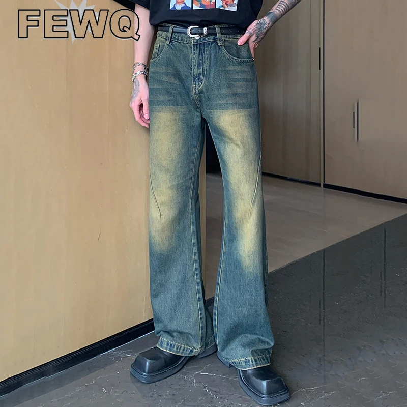 

FEWQ Wahsed Gradient Color Men's Jaens High Street Korean Fashion Male Casual Denim Trousers Autumn Chic 2023 New Pants 9C1056