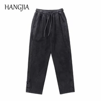 heavy industry washed oversized black joggers sweatpants mens solid color distressed ankle buttons split joggers baggy women