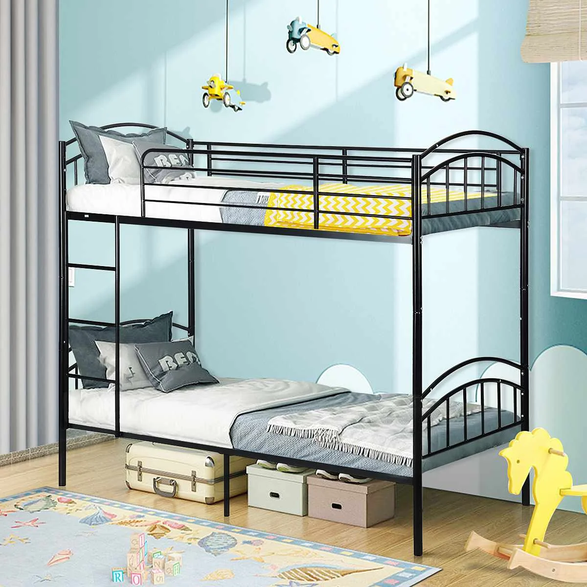 

Metal Twin over Twin Bunk Beds Frame Convertible Bunk Bed for Kids Adult Children Bedroom Dormitory US