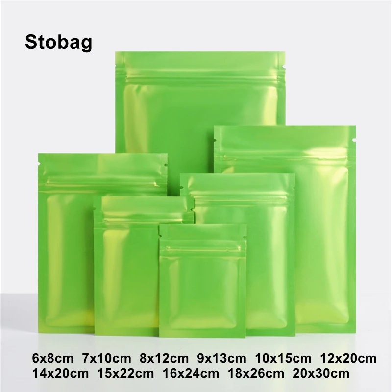 

StoBag 100pcs Green Matte Food Packaging Ziplock Bag Flat Sealed Candy Storage for Tea Nuts Beans Snack Resealable Pouches Logo